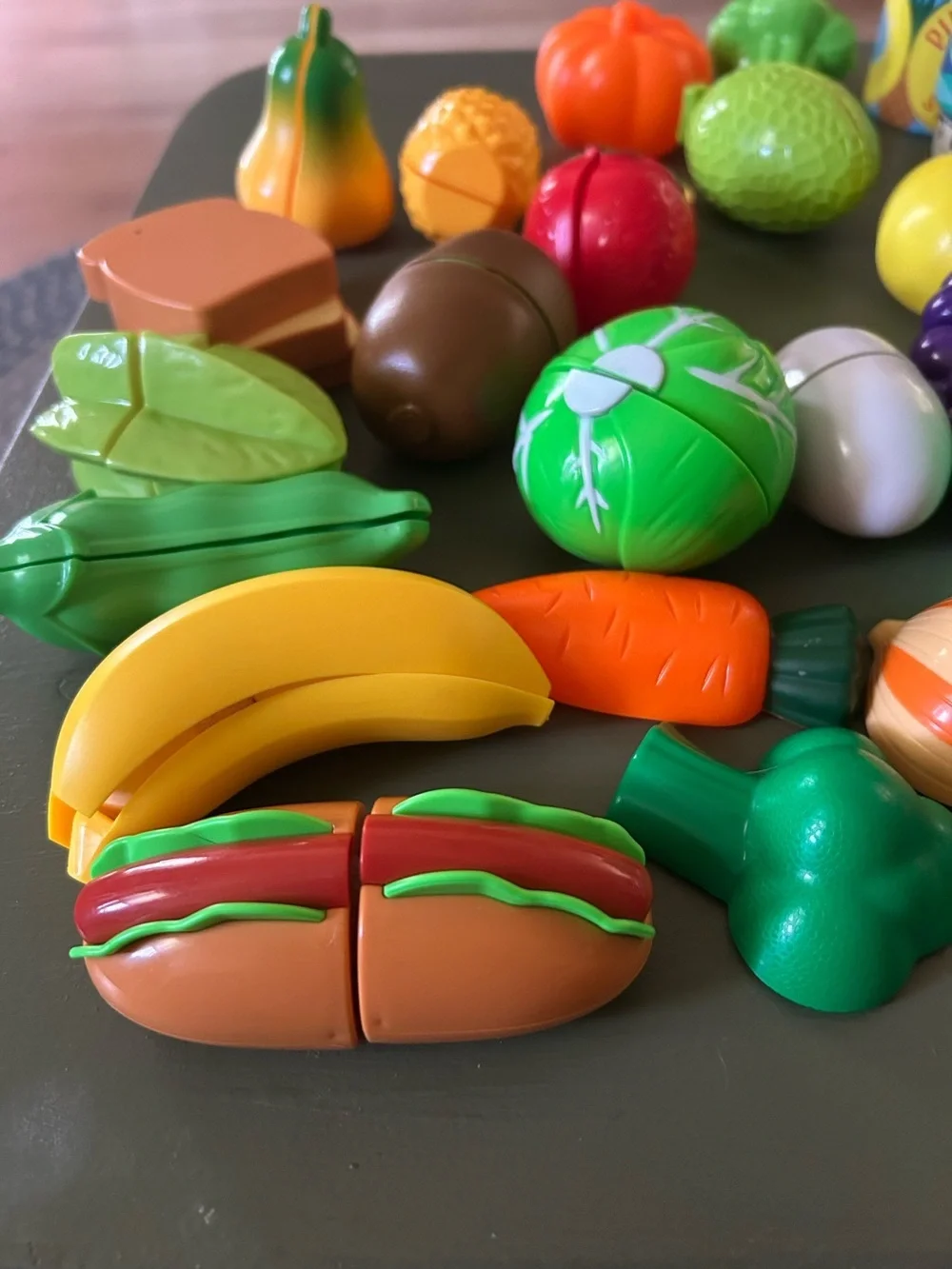 Pretend Play Plastic Food: Fruits Veggies Cans Milk & Cutting Board Kitchen Toys